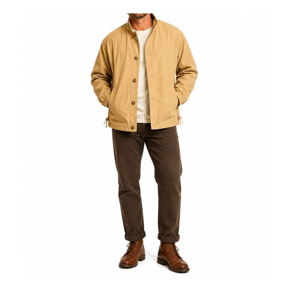 Vintage Mighty Mac Jacket Mens Size 38 Tan Cotton Lined Button Front USA Made